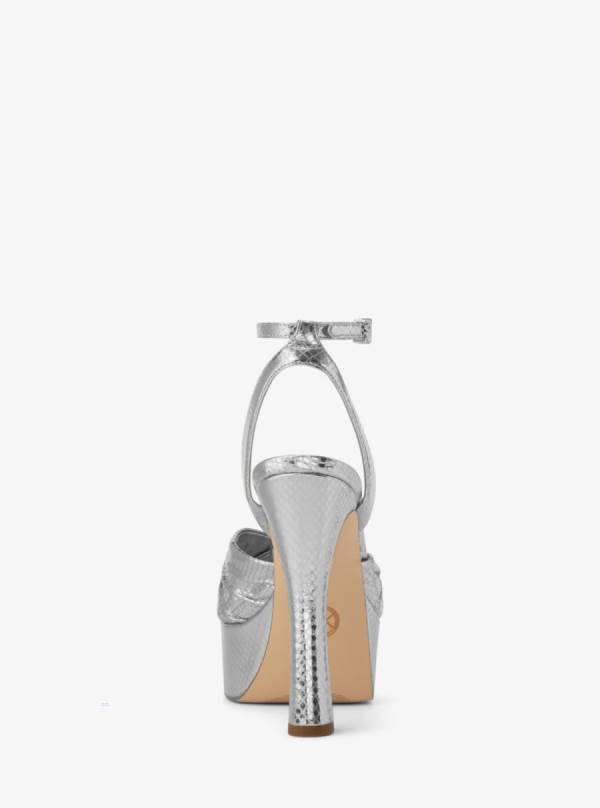 Damske Sandále Michael Kors Selena Metallic Snake Embossed Leather Platform Strieborne - Topanky Michael Kors Lacne | AODUM-9261
